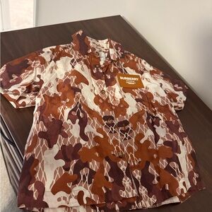 Burberry Casual Button Down Shirt Brown and White